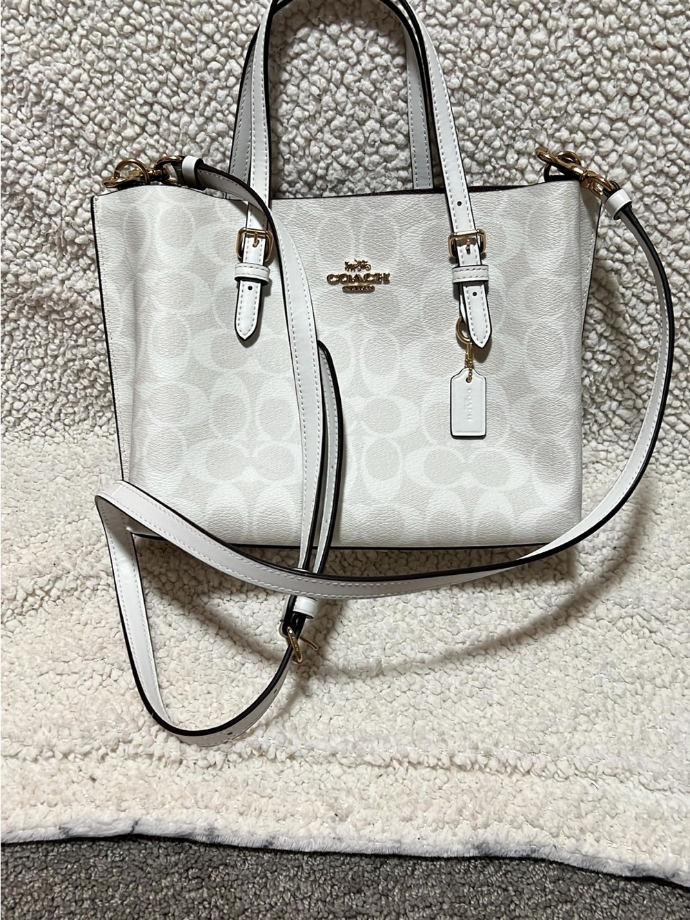 Coach Cream/White Signature Small Tote with Removable Strap